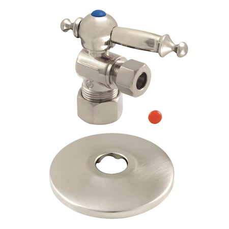 Kingston Brass CC53308TLK 5/8-Inch X 3/8-Inch OD Comp Quarter-Turn Angle Stop Valve with Flange, Brushed Nickel CC53308TLK